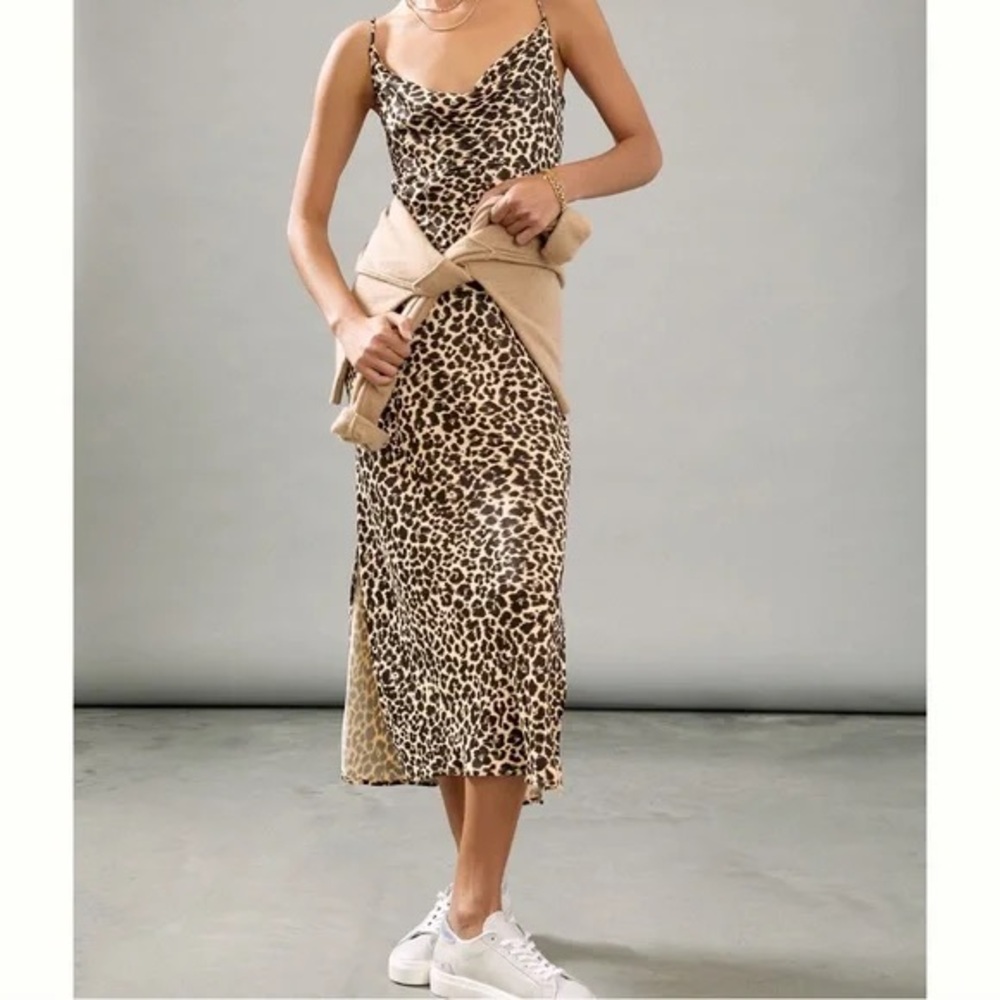 Anthropologie Leopard Cowl Neck Midi Dress